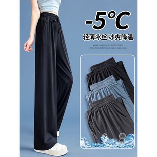 Plus Size Large Size Ice Silk Wide Leg Pants for Women Summer Thin Loose Narrow Anti-Mosquito Casual Pants Drapedy Straight Sun Protection Pants