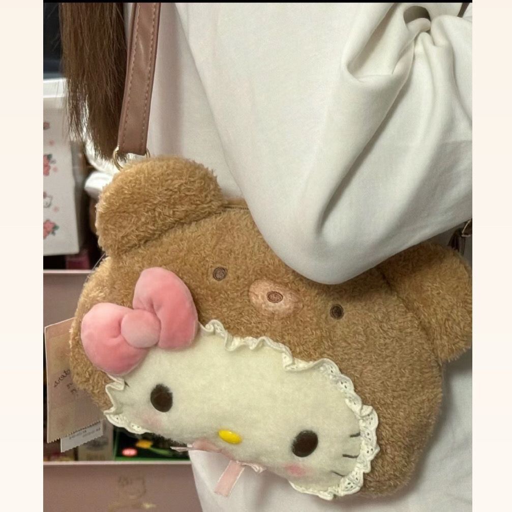 可爱小熊KT斜挎包少女心毛绒公仔包包凯蒂猫手提包手拎包