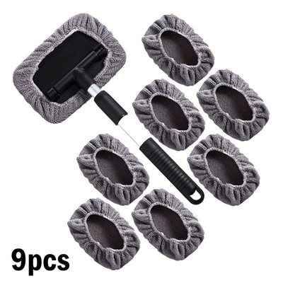 Defogging Window Brush Microfiber Car: Car cleaning tools - 1-square-plate-telescopic-pole-8-gray-cloth-covers