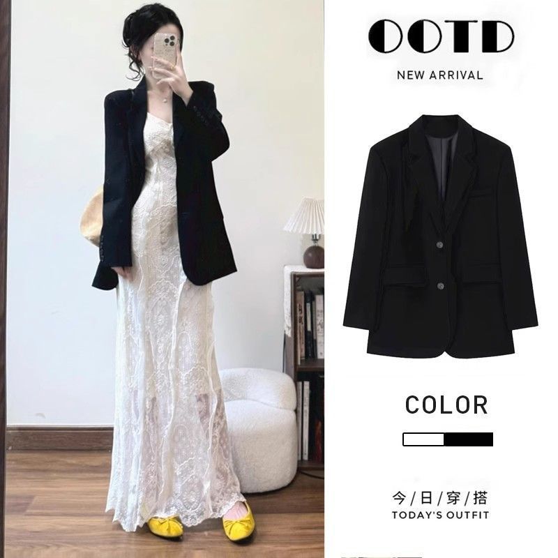 Qadın üçün qara blazer, yüngül casual gödəkçə
