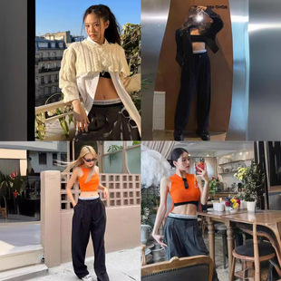 Special offer non-refunding South Korea jennie striped low waist thin design hot girl wide leg suit pants