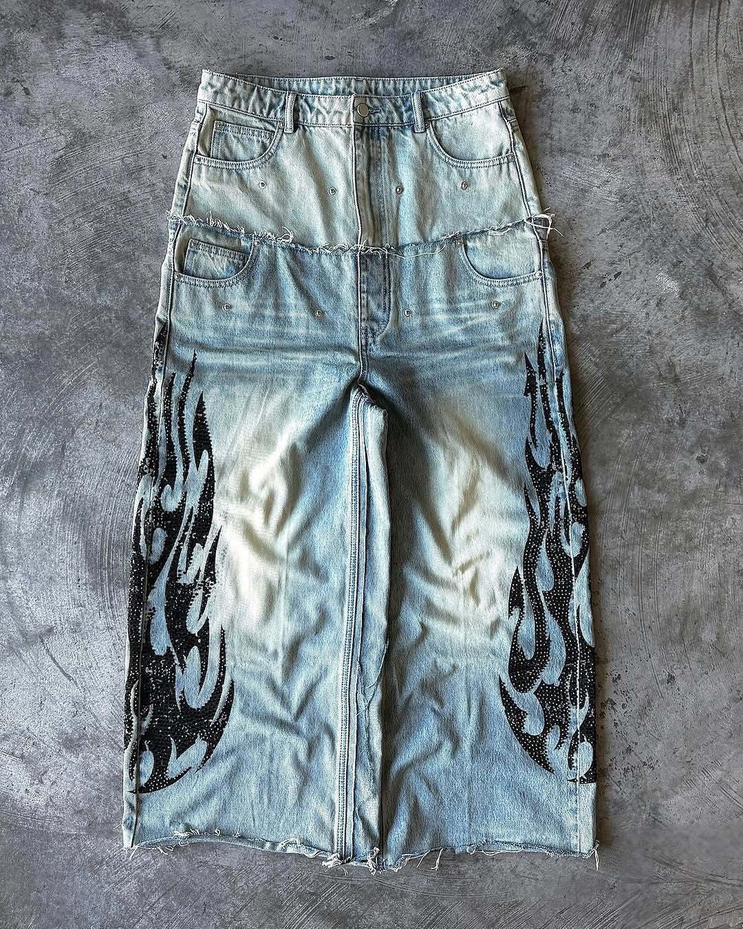 Europa y América transfronterizos y2k estilo de estilo de estilo de alta calle impresa jeans personalidad callejera casual pantalones de piernas anchas