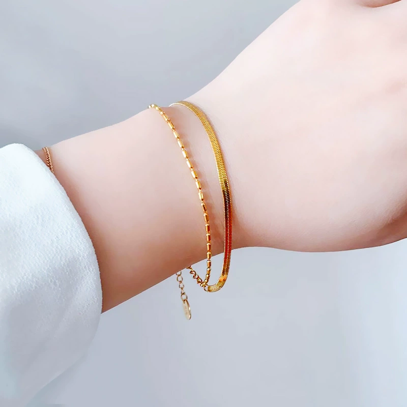 Японский и корейский трансграничный двухслойный браслет из змеиной кости, женский простой универсальный браслет из золота 18 карат, нишевые высококачественные не выцветающие украшения