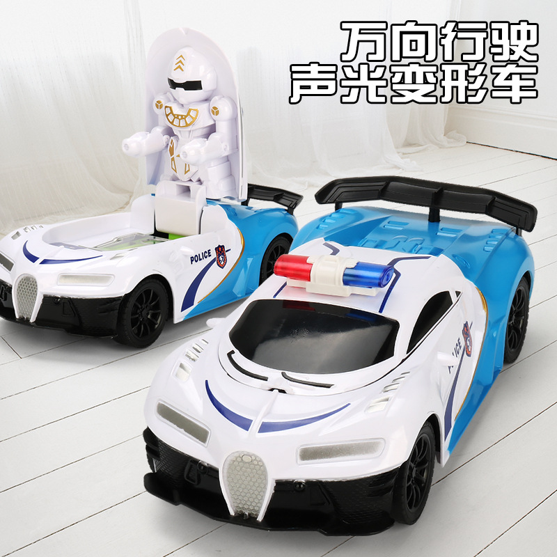 Deformación eléctrica coche policial universal música iluminación robot deformación automática coche juguetes para niños al por mayor
