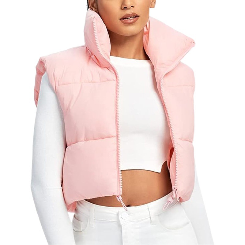 Chaqueta acolchada de algodón sin mangas transfronteriza europea y americana para mujer Chaleco ligero de algodón con cuello alto de invierno Chaleco corto cálido engrosado para mujer
