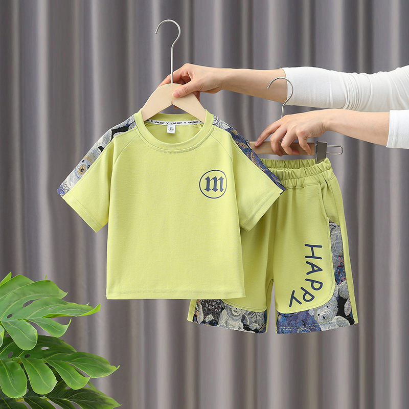 Children's Short-sleeved suit Boys Summer T-shirt Fashionable Small and Medium-sized Children's Baby Summer Internet Popular Thin Casual Two-piece Set