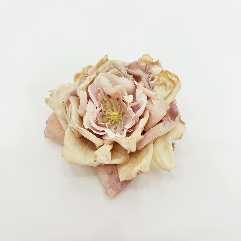 玫瑰仿真花焦边复古玫瑰花头假花花朵玫瑰角玫簪花绢花高档花头|undefined