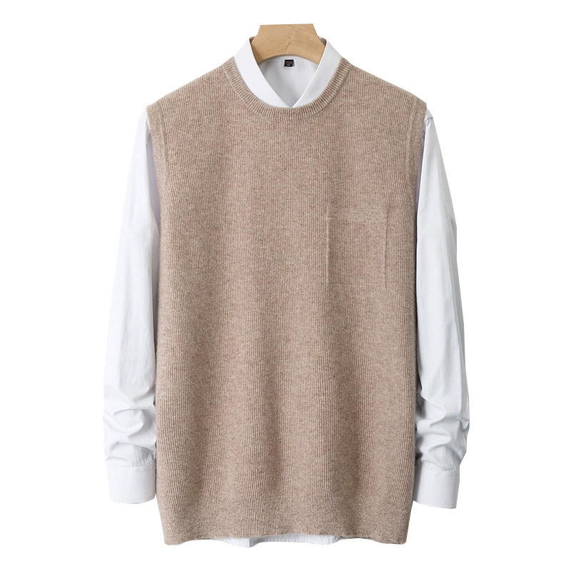 Woolen knitted sweater with a round collar sleevless, vest, increased thickness