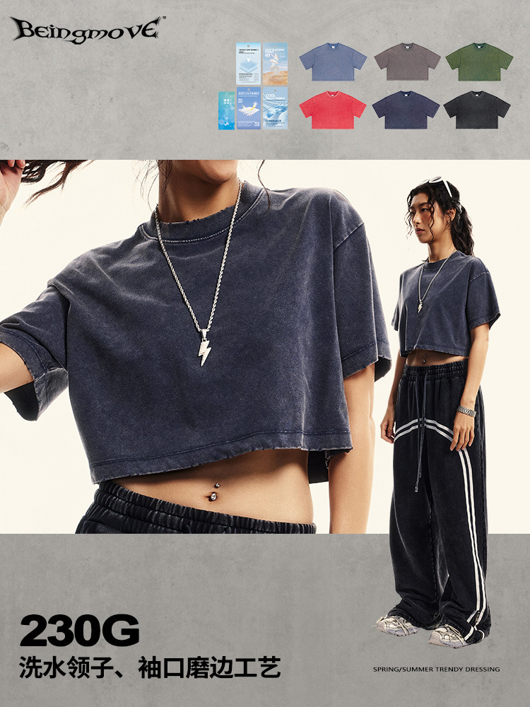 Locura callejera | Camiseta corta de cuello redondo holgada retro de marca de moda para chicas, estilo europeo y americano, verano 2025, con mangas cortas image 3