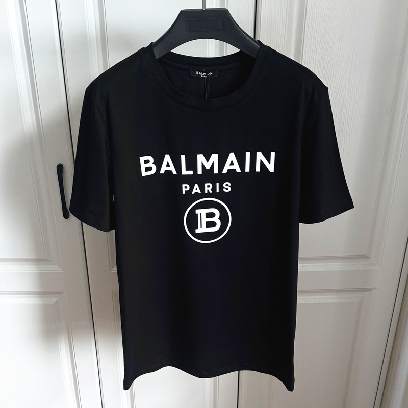 Balmain Short-Sleeve Unisex Summer Pure Cotton Letter Flocking Casual Loose Half-Sleeve T-Shirt Top