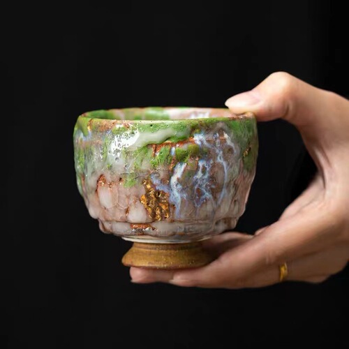 Handmade Shino-yaki Rock Mineral Wormhole Host Cup Personal Business Gift Box Tea Cup Kung Fu Tea Cup Hand-Made Tea Bowl