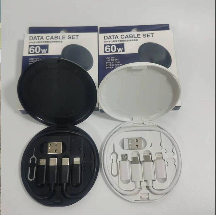 Портативный многофункциональный кабель для передачи данных Коробка для хранения данных 60W Быстрая зарядка плоский фрукт Android USB пять в одном
