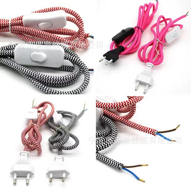 Woven power cable, rubber switch key PVC, (European plug)
