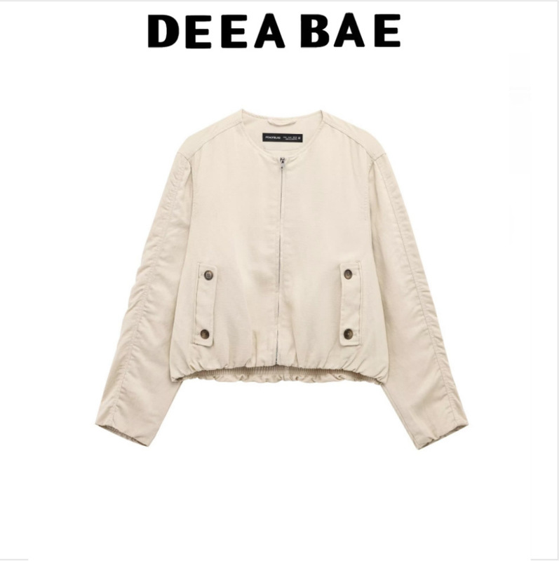 Deeabae 2025 Spring New Women's Linen Blended Woven Bomber Jacket 1262913