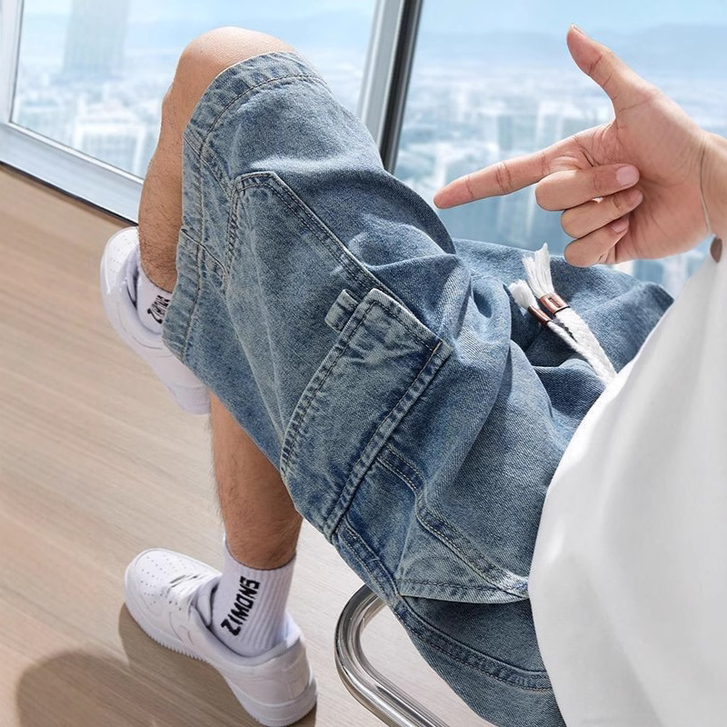 Summer Thin Workwear Denim Shorts Men's Loose American Retro Trendy Casual Five-Point Pants 2025 New Men's