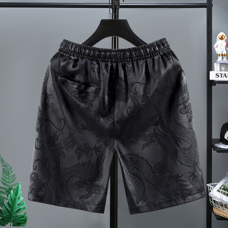 Summer New Dragon Pattern Printed Sports Shorts Loose Quarter Casual Beach Pants Dark Flower Chinese Style_voghion.com