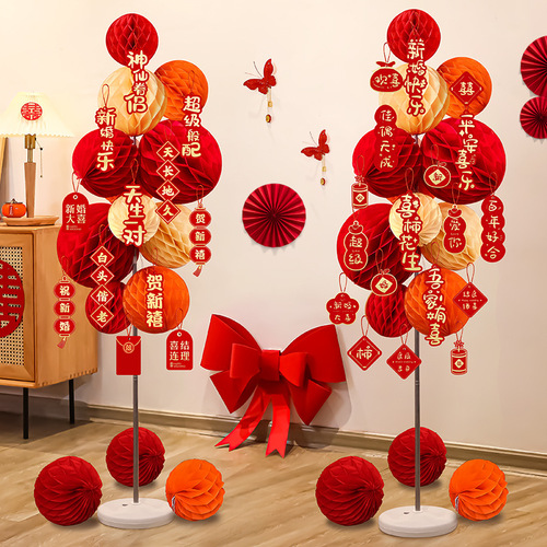 Marriage honeycomb ball column hanging decoration bedroom set wedding new house living room scene paper lantern floating decoration