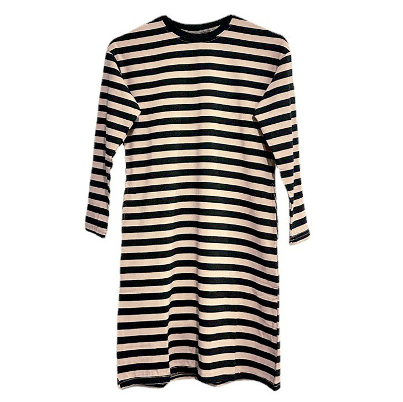 Vestido de rayas de algodón de moda de estilo coreano para niñas de primavera y otoño falda básica de fondo de manga larga para niños medianos y grandes