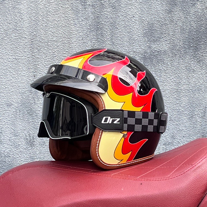 ORZ casco retro para hombres y mujeres certificado 3C motocicleta eléctrica 3/4 casco medio casco cuatro estaciones personalidad universal pareja