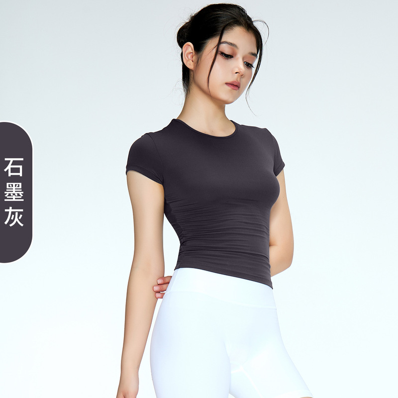 裸感亲肤运动短袖修身透气速干瑜伽T恤健身普拉提休闲简约瑜伽服|undefined