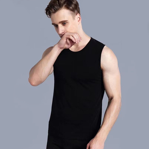 Men's Summer Wide Shoulder Round Neck Backless Top, Breathable Tight Fitness Training Base Layer Solid Color Sleeveless Underwear