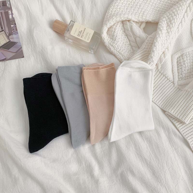 50g Weight Socks Classification Socks Lingerie Type Cotton Fabric Type A Pair Quantity Daily, Shopping Occasion Solid Color Pattern All Seasons Season Women's Gender Korean Style Style Women's Korean Style Solid Color Cotton Crew Socks A Pair 19