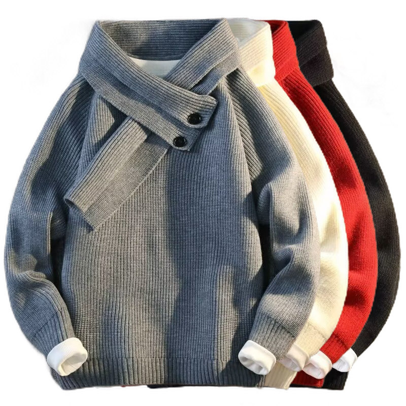 Explosiones transfronterizas de tamaño grande turban desmontable camisa de punto suéter masculino botón de sentido superior otoño invierno fábrica al por mayor