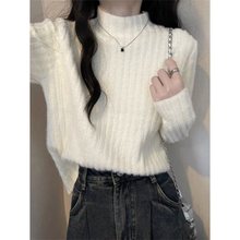 韩版温柔保暖新款毛衣春夏新款针织水貂绒半高领加厚打底上衣