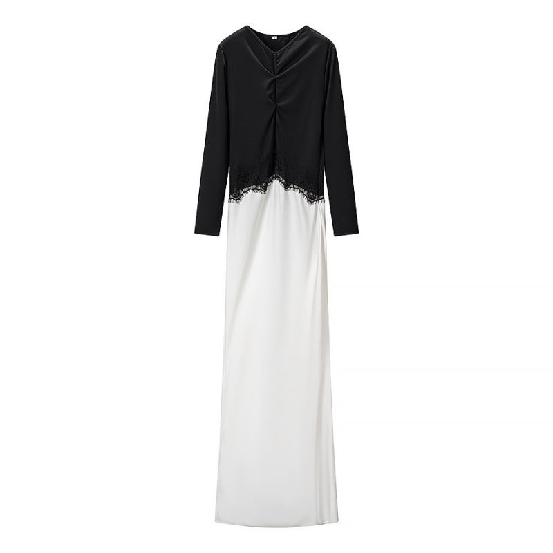 Cross-Border European and American Style Women's Clothing, Aliexpress Hot-Selling Item, Stylish and Fashionable Color-Blocking Long Dress