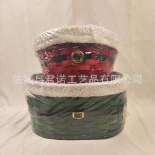 Christmas gift basket wood chips pure hand woven heat shrink packaging factory wholesale gift basket with flower wood silk