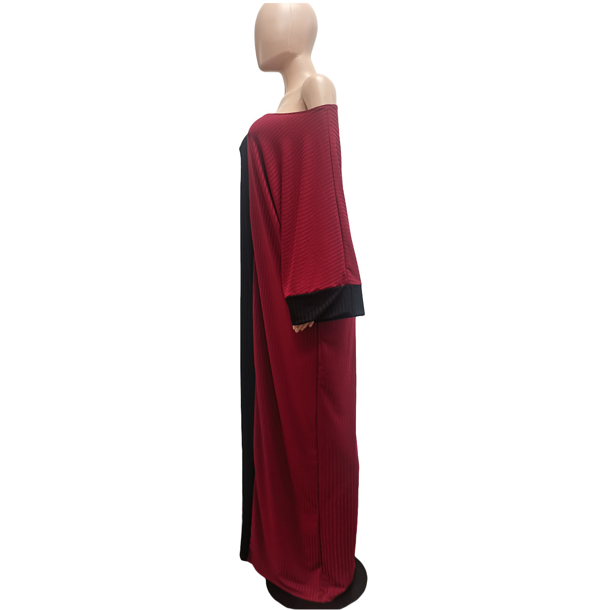Sexy Loose Stitching Contrast Color Sloping Shoulder Dress