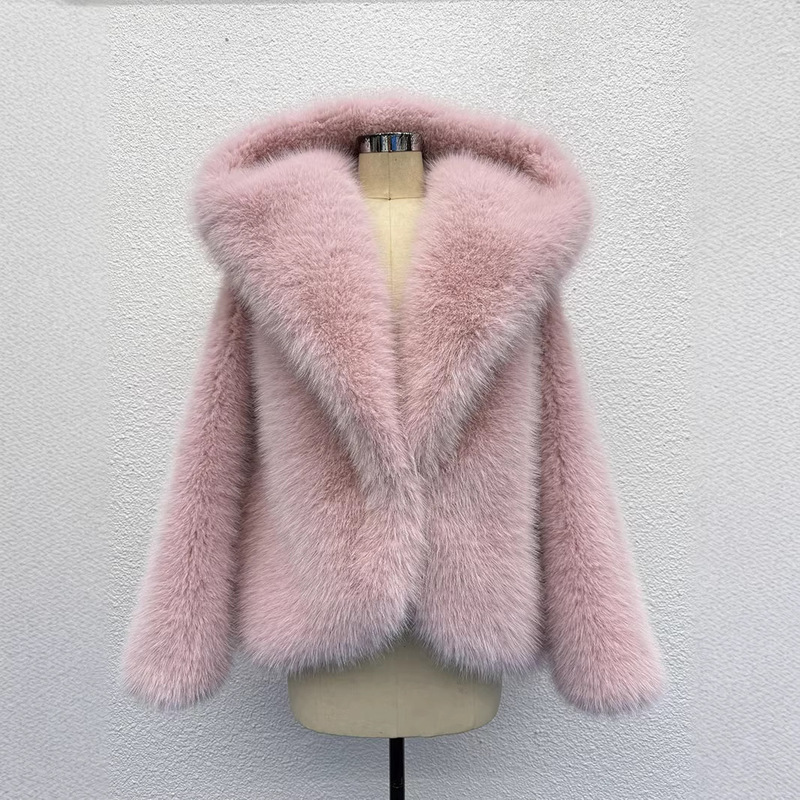P85 Women's Faux Fur Hooded Coat, Cross-Border European and American Style, New Fashion Elegant Fur Coat
