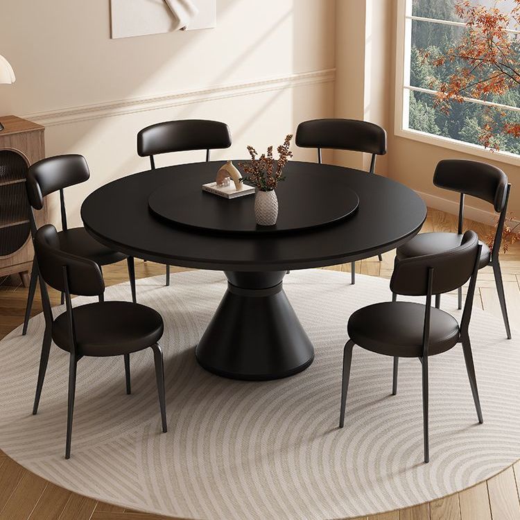 French-Style Slate Dining Table and Chair Set, Modern Minimalist Italian-Style Round Table with Rotating Tray, Suitable for Small Households