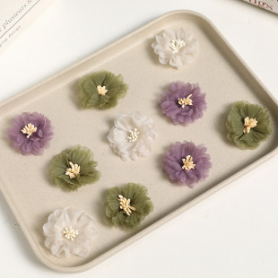 Korean style versatile handmade curly flower three-dimensional chiffon flower diy flower edge clip earrings hair band headdress clothing accessories