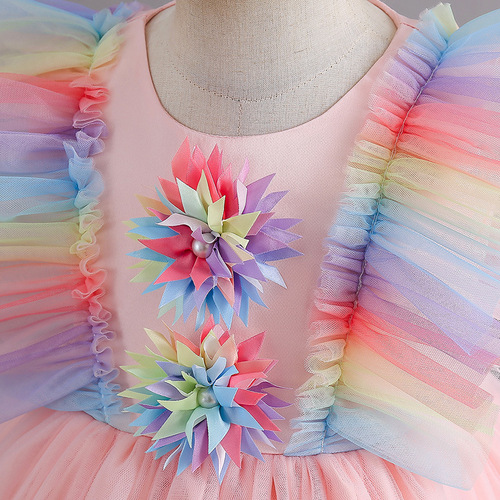 Children's dress skirt mesh puffy sleeveless princess dress flying sleeve short dress dress performance dress host dress