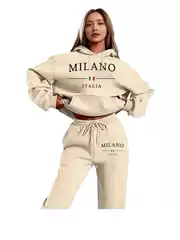 MILANO Oversized Fleece Sweatsuit Set - New Fashion Print Letter Women's Hoodie