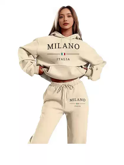 MILANO Oversized Fleece Sweatsuit Set - New Fashion Print Letter Women's Hoodie