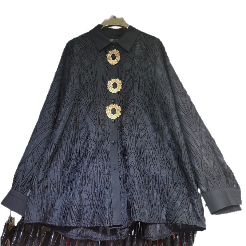 Blusa Cárdigan con Jacquard de Poliéster Suelta de Manga Larga para Verano