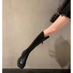 北野花霧 ~ 弾力性の丸い頭のv口の後でファスナーの中で高い筒の靴の女性の中で大きいサイズの41-43騎士のブーツを高く上げます。