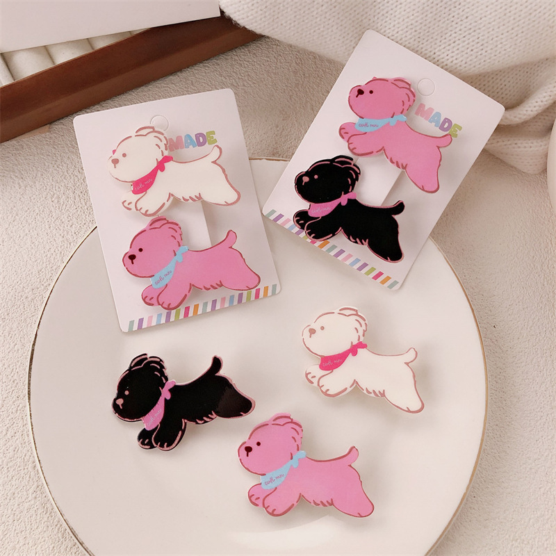 ¡Corre, perro! Caricatura encantadora cabello de niña con clip de cabello de mar con bufandas para perros adornamientos