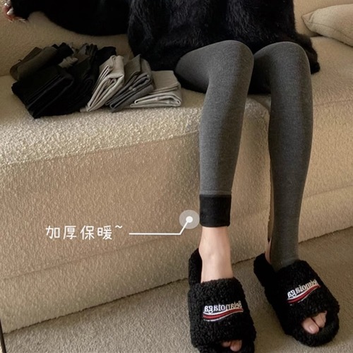 Japanese black leggings for women in autumn and winter, thickened velvet, spring and autumn footwear, thin velvet tights, warm cotton pants