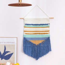 棉线编织手工立体提花几何花型墙壁装饰挂毯室内墙面挂饰流苏壁毯