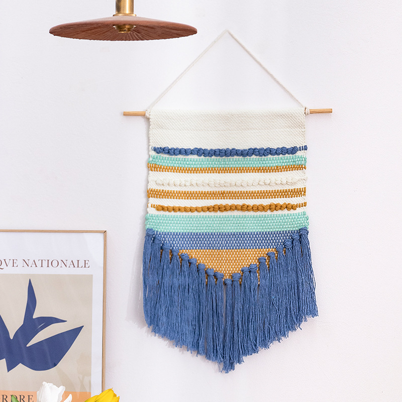 Cotton Woven Handmade Stereoscopic Jacquard Geometric Flower Wall Decorative Tapestries Interior Wall Hanging Tassel Tapestry