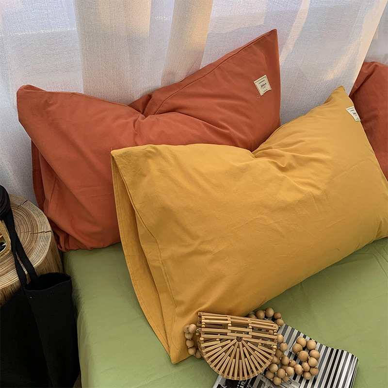 INS Liangpin Funda de almohada de algodón lavado Funda de almohada de algodón de color sólido de algodón puro Dos simple 48*74cm Par individual