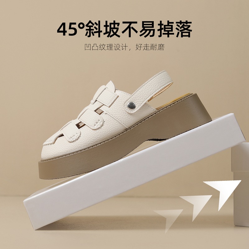 Sandal bít mũi đế dày phong cách La Mã nữ, quai chữ V — AB16N be đen