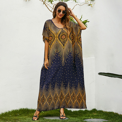 Beach dress for women Middle Eastern loose robe holiday print long skirt plus size dress