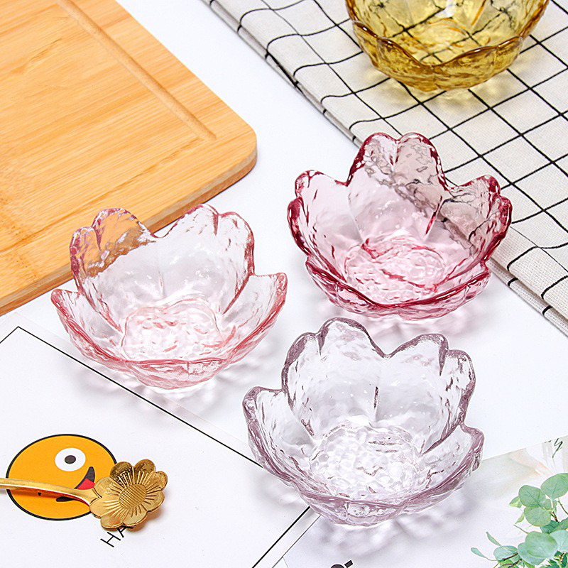 日式色料玻璃樱花碟子创意粉色家用调味蘸料碟酱油碟碗餐具套装