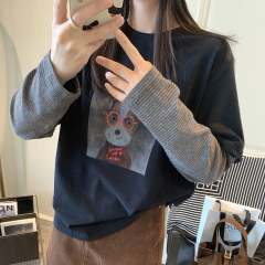 条纹长袖打底衫女2025秋季新款女韩版时尚假两件宽松t恤上衣女潮