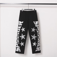 555555欧美潮牌sp5der蜘蛛网星星印花高街卫裤运动宽口潮流长裤男
