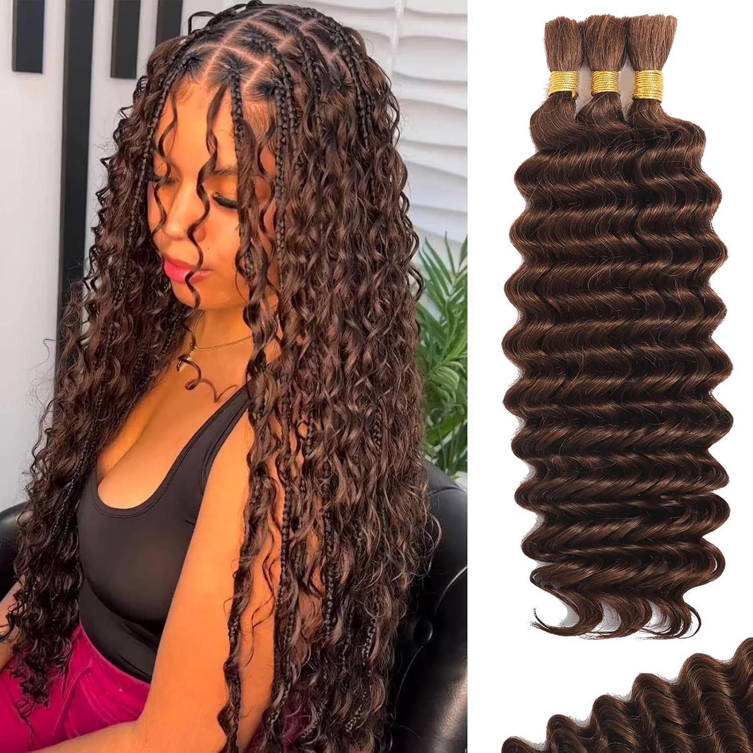 22inch deep wave bulk hair peluca de fibra química cabello trenzado 100g crochet hair